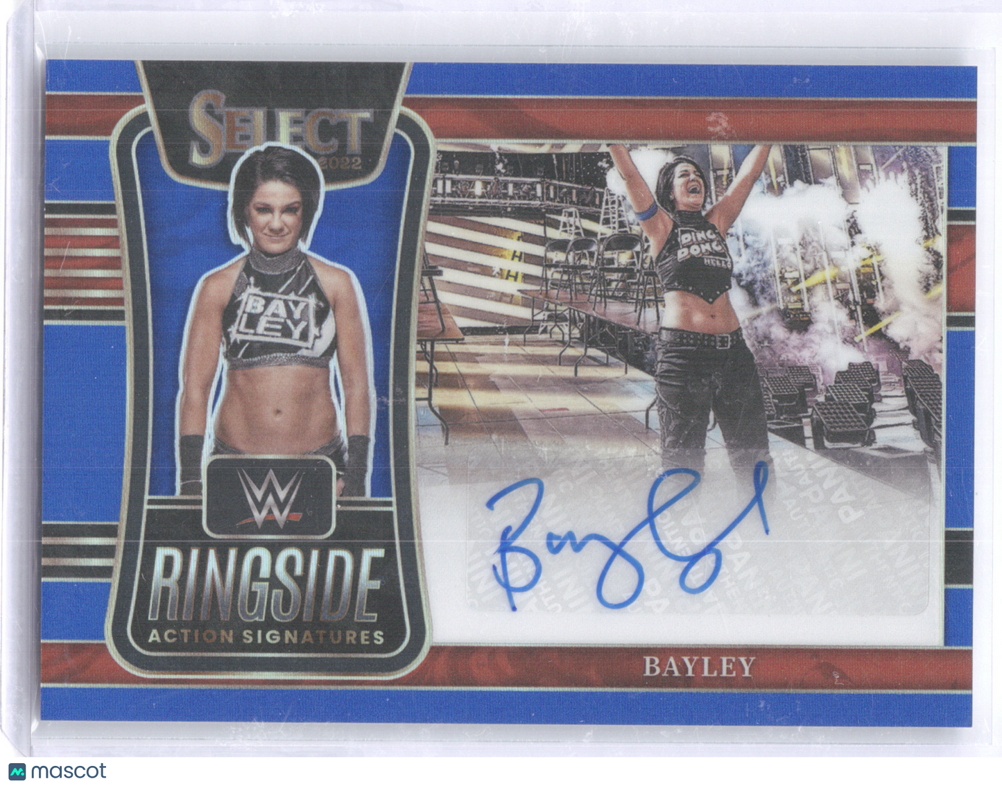 2022 Panini Select Prizm WWE Ringside Action Signatures Bayley #BLY Blue 15/49