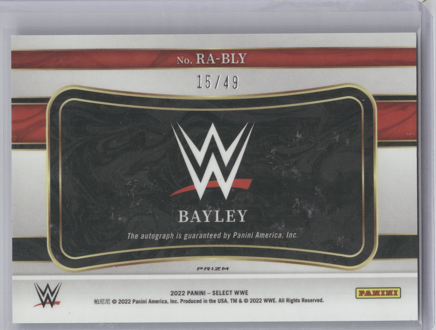 2022 Panini Select Prizm WWE Ringside Action Signatures Bayley #BLY Blue 15/49