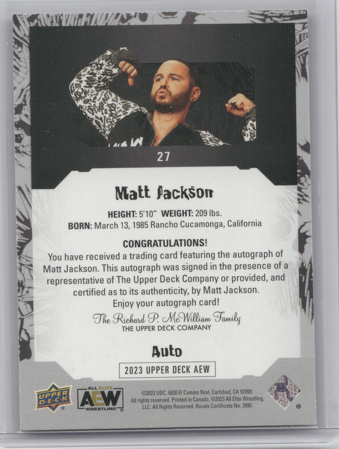 2023 Upper Deck AEW Matt Jackson #27 Autograph