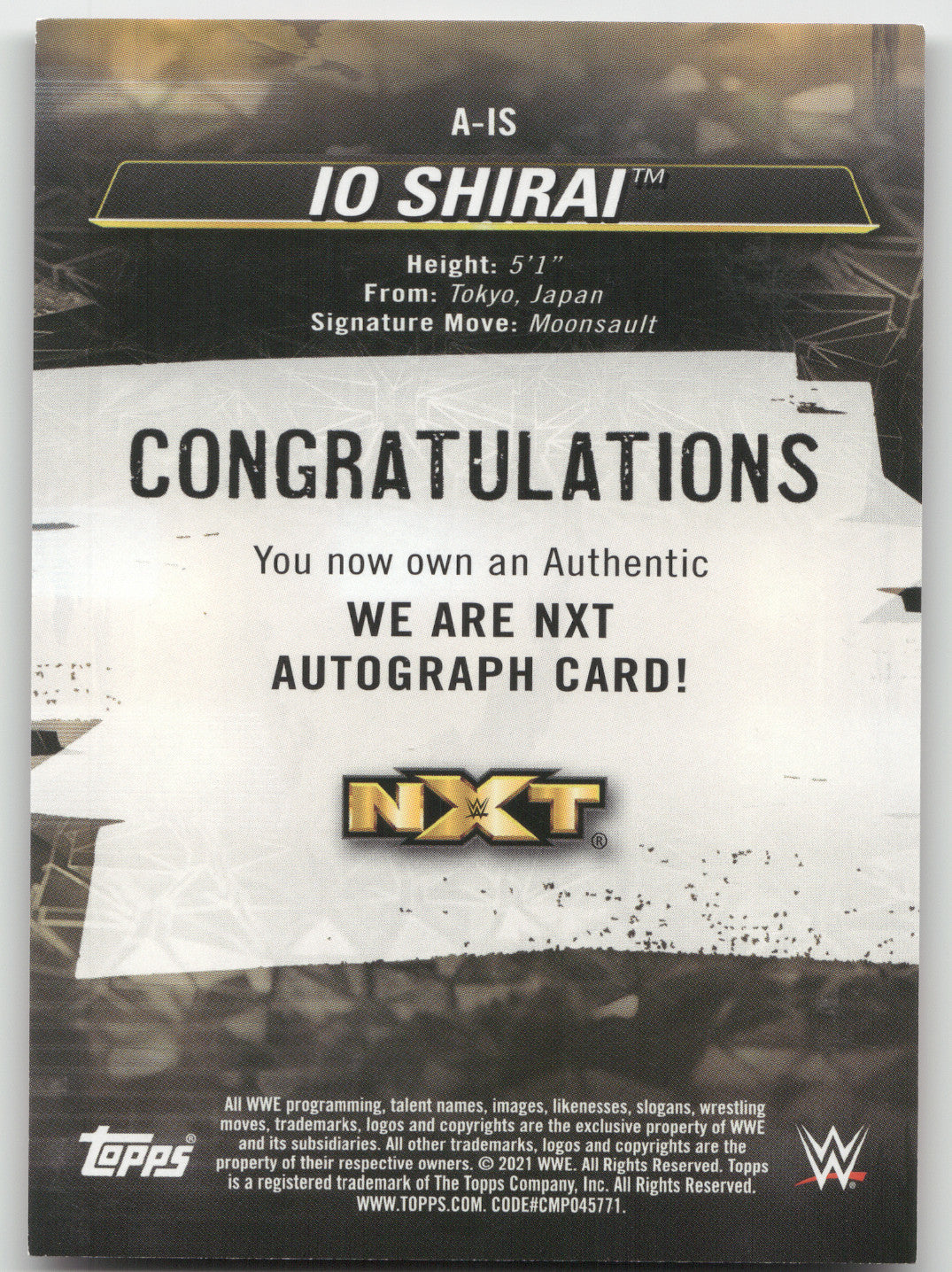2021 Topps WWE We Are NXT Autographs Io Shirai #A-IS Red 06/25