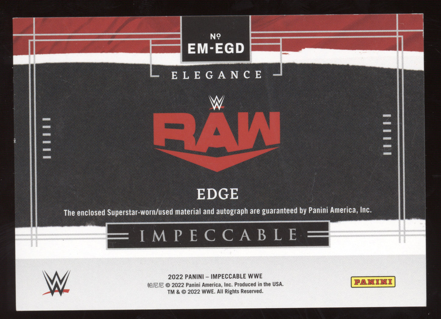 2022 Panini Impeccable WWE Elegance Edge #EM-EGD Superstar-worn/used 39/99