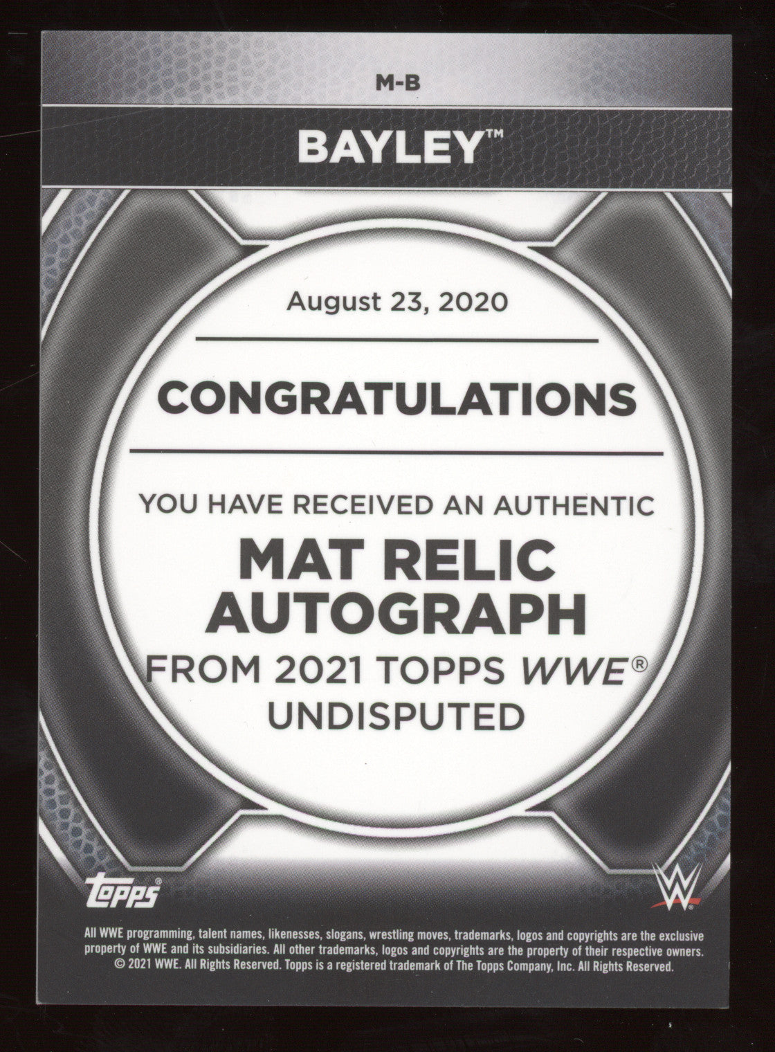 2021 Topps WWE Undisputed Mat Relic Autograph Bayley #M-B 41/50