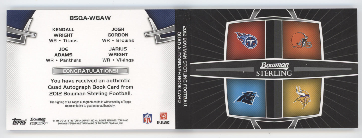 2012 Bowman Sterling K.Wright/J.Adams/J.Wright/J.Gordon 9/10 Quad Auto Book Card