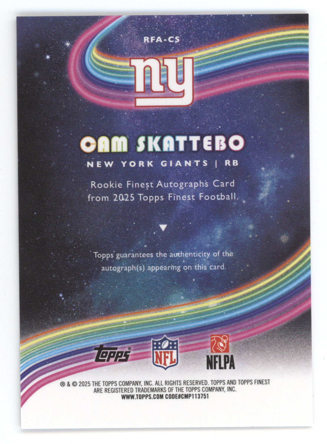 2025 Topps Finest Rookie Autograph Cam Skattebo #RFA-CS RC