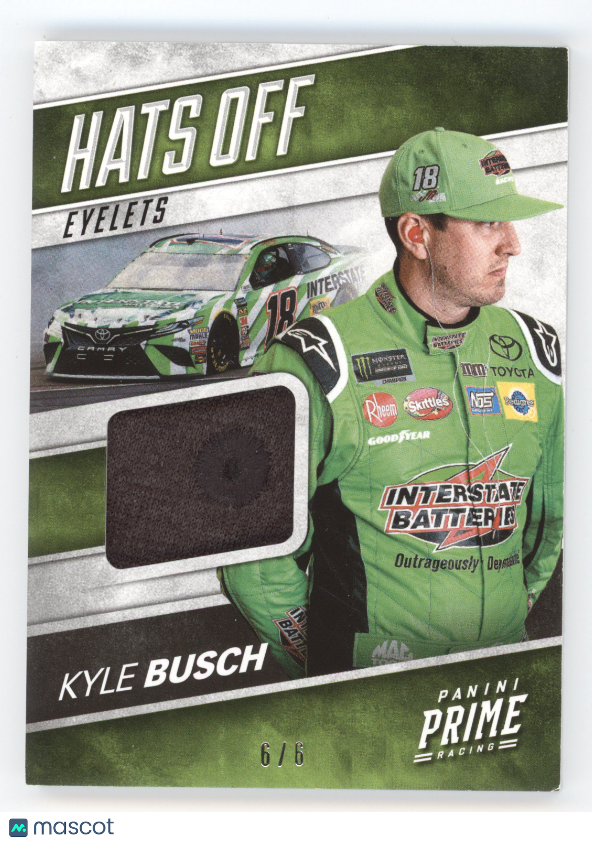 2018 Panini Prime Racing Hats Off Kyle Busch #HO-KB1 Eyelets 6/6 Race-Used