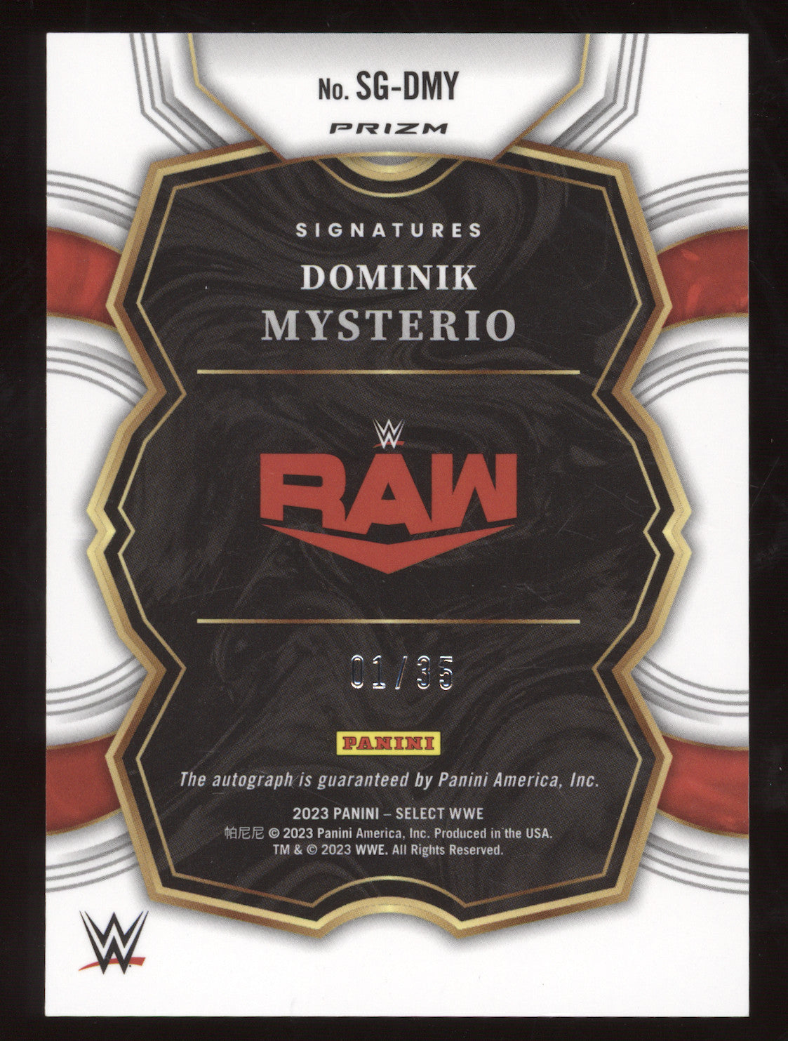 2023 Panini Select Signatures Dominik Mysterio #SG-DMY Purple 01/35