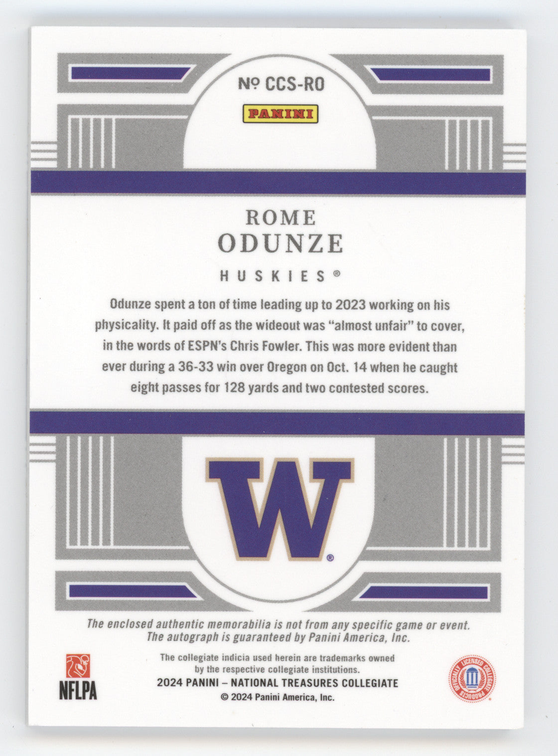 2024 Panini National Treasures Silhouettes Auto Rome Odunze Bowl Logo 07/10 RC