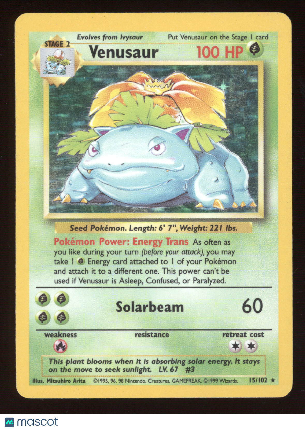 1999 Pokemon Base Set Venusaur Holo Rare #15/102