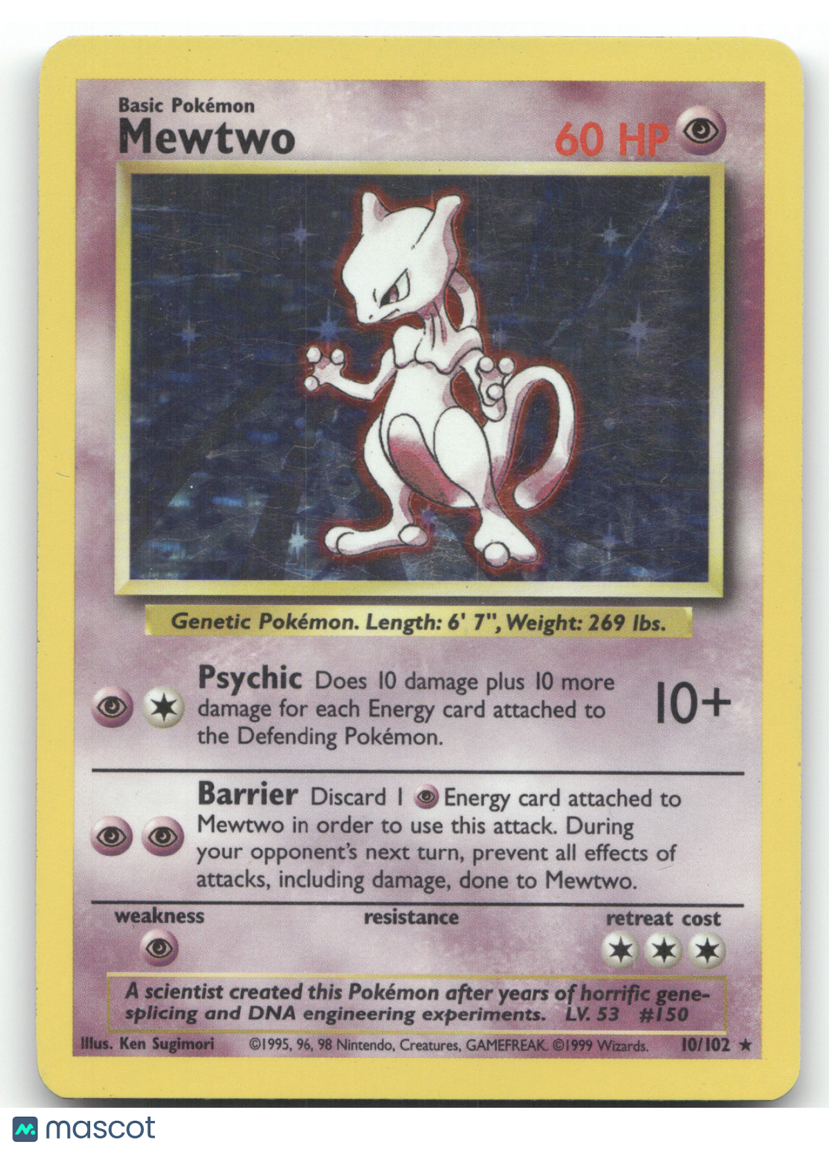 1999 Base Set Mewtwo Holo Rare #10/102