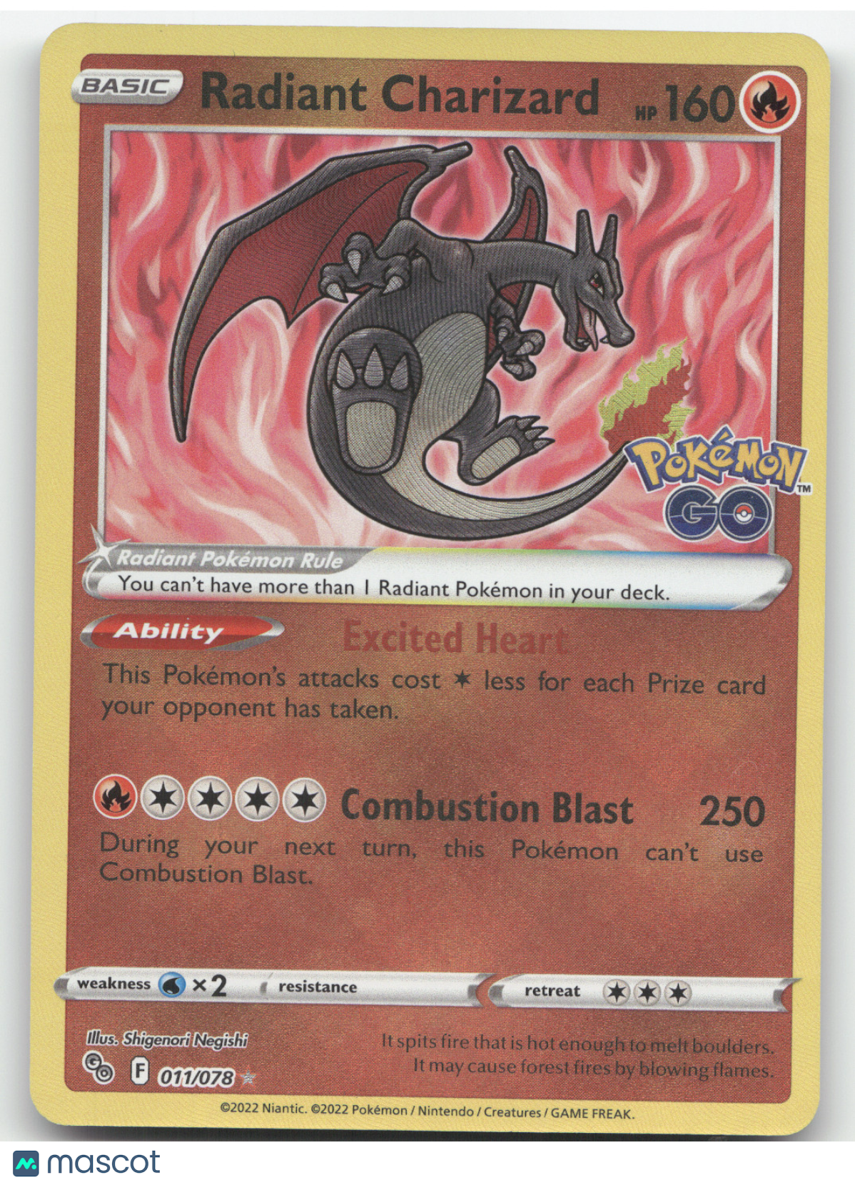 2022 Pokemon GO Radiant Charizard Rare #011/078