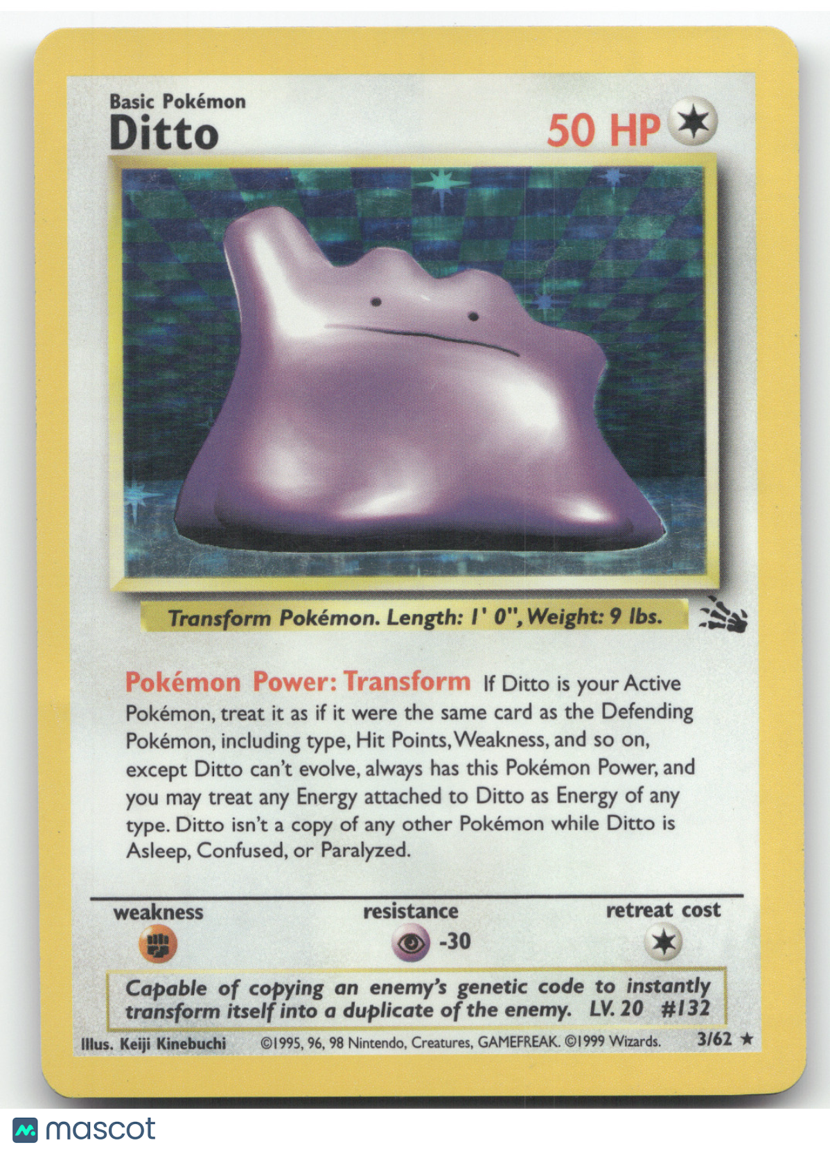 1999 Fossil Ditto Holo Rare #3/62