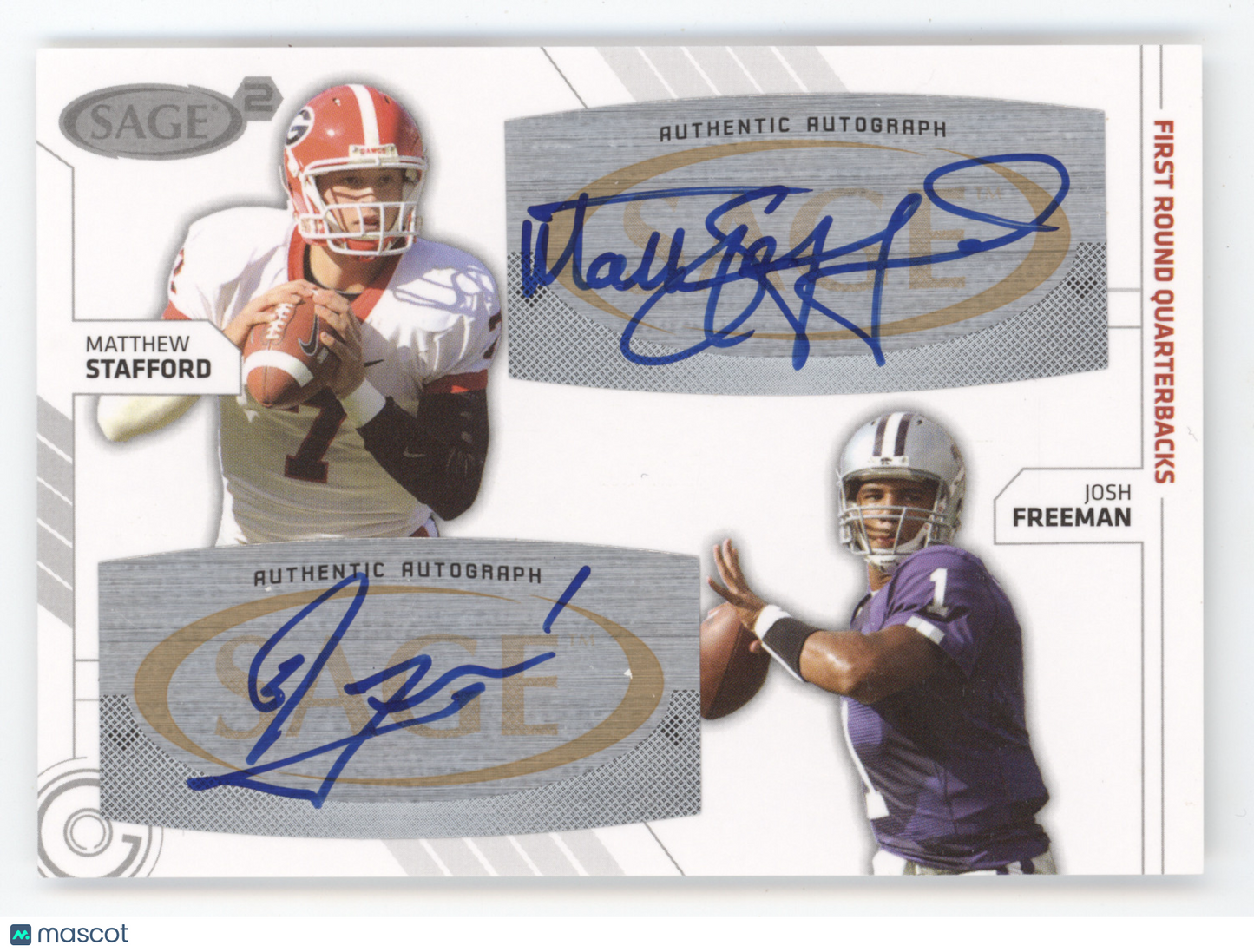 2009 SAGE Hit Josh Freeman Matthew Stafford #SA-21 Dual Autograph