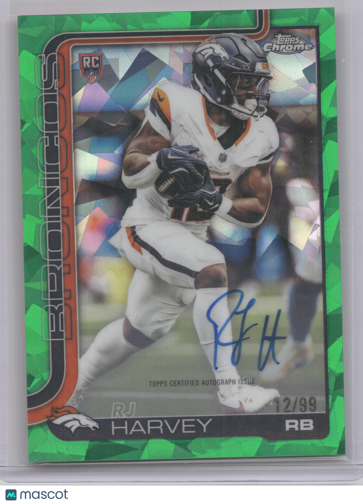2025 Topps Chrome Rookie Autograph RJ Harvey #RA-RH Green Ice RC 12/99
