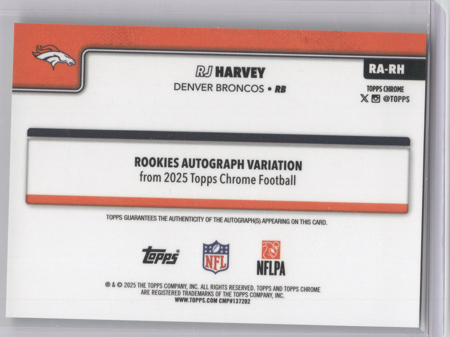 2025 Topps Chrome Rookie Autograph RJ Harvey #RA-RH Green Ice RC 12/99