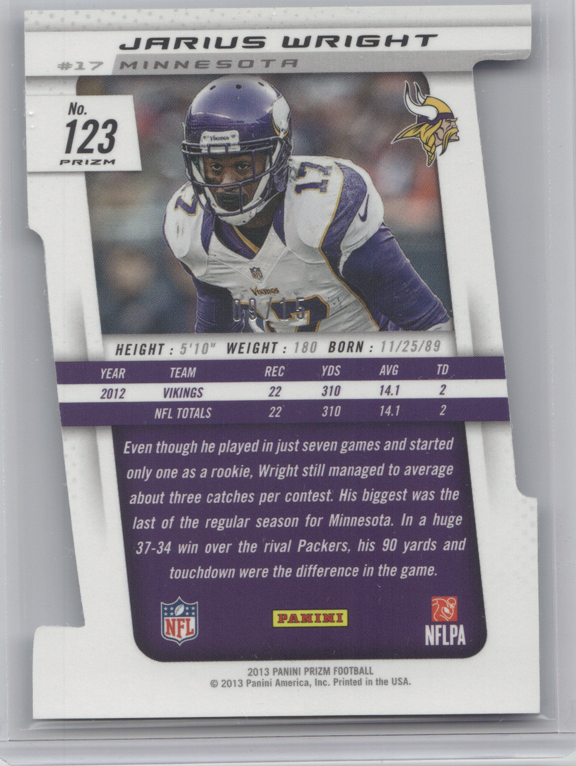 2013 Panini Prizm Jarius Wright #123 Light Blue Die-Cut 09/15