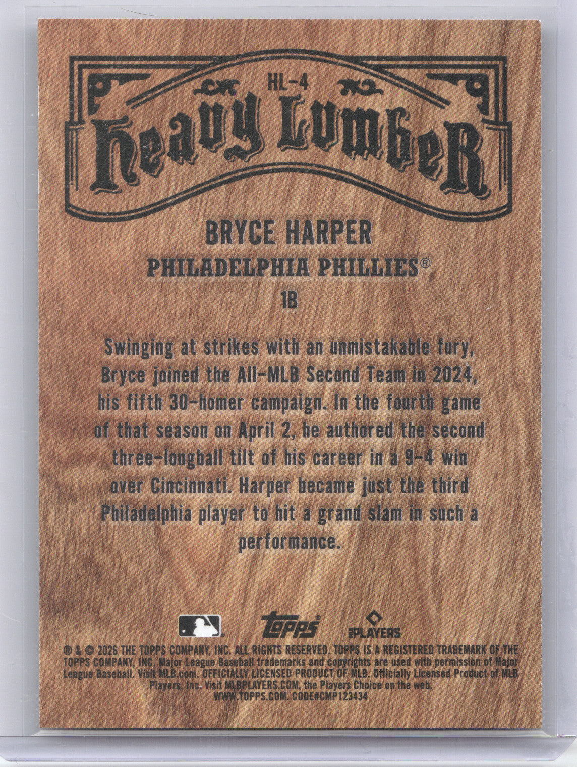 2026 Topps Heavy Lumber Bryce Harper #HL-4