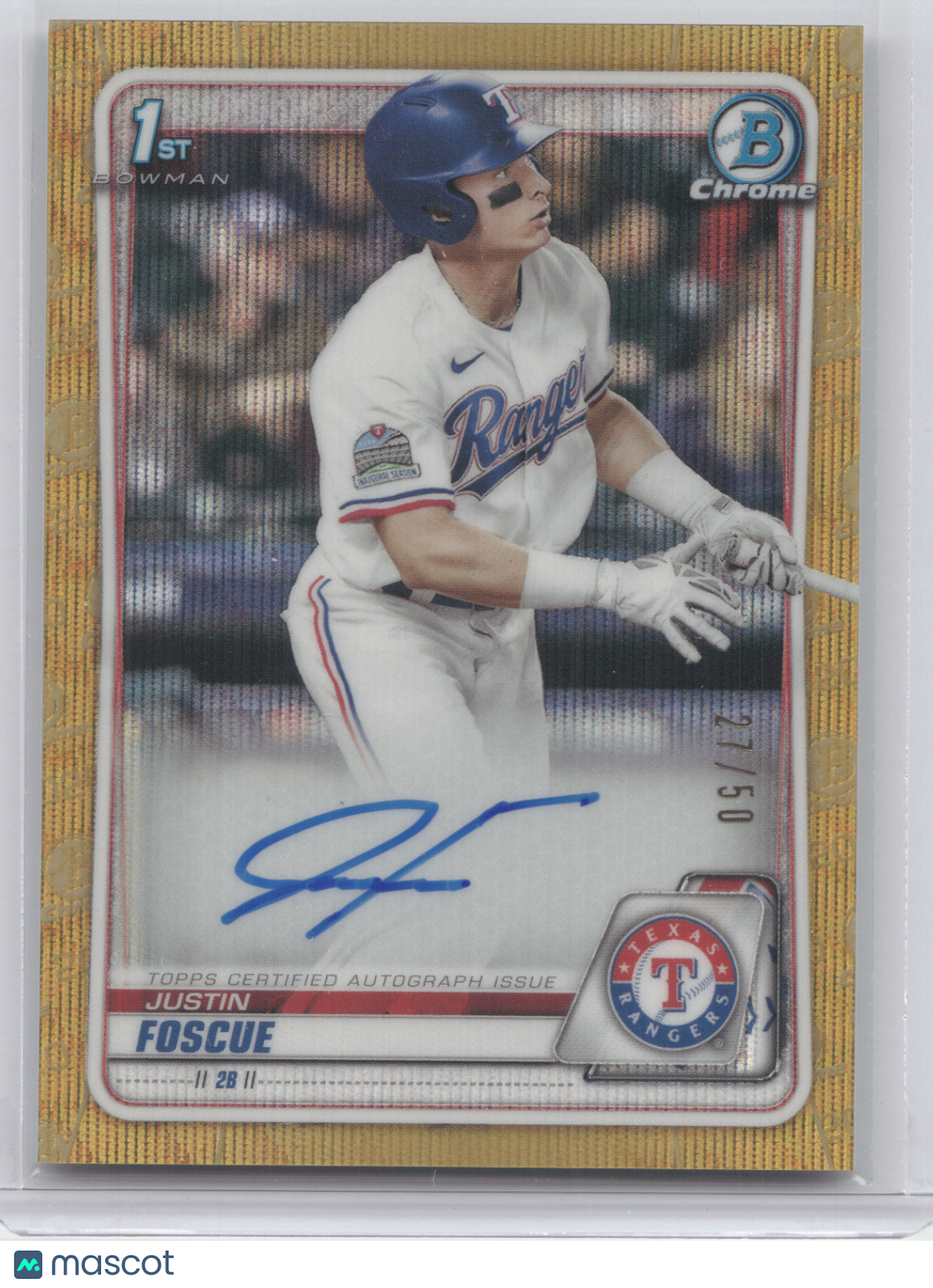 2020 Bowman Chrome Draft Pick Autograph Justin Foscue #CDA-JF Gold Wave 27/50