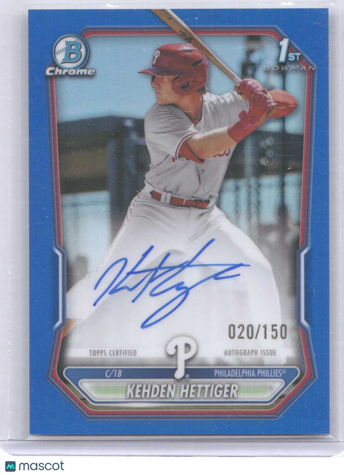 2026 Bowman Chrome Prospect Autograph Kehden Hettiger #CPA-KHE Blue Ref. 020/150