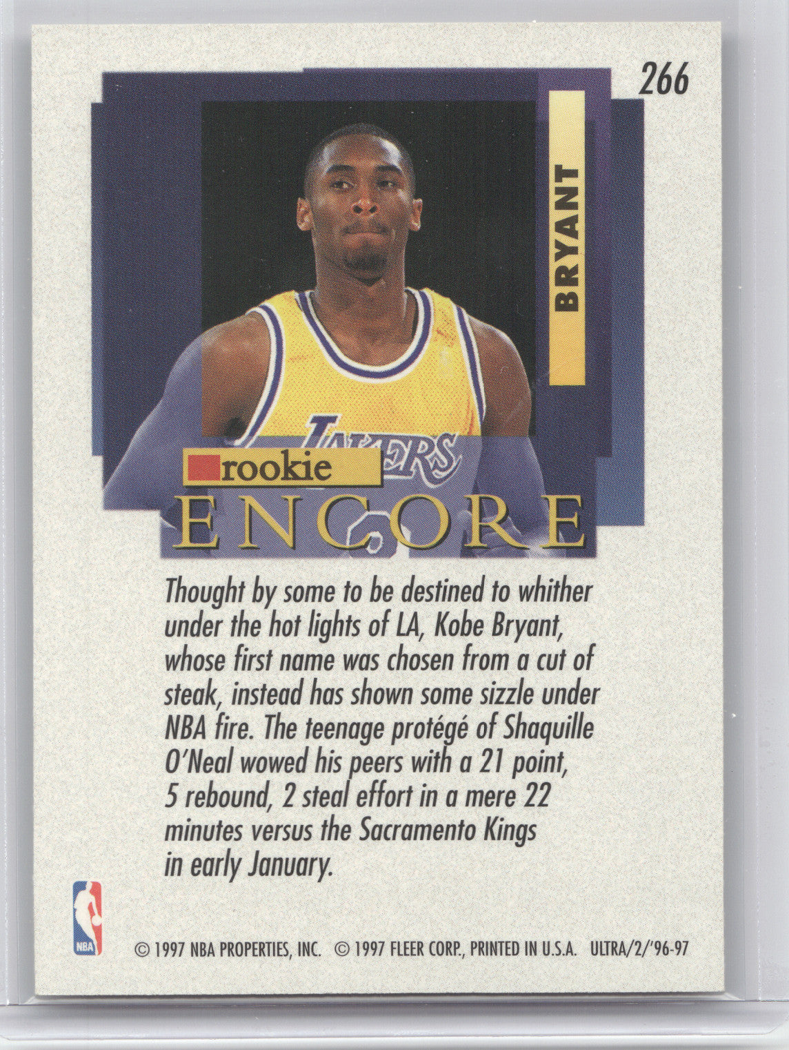 1996 Fleer Ultra Rookie Encore Kobe Bryant #266