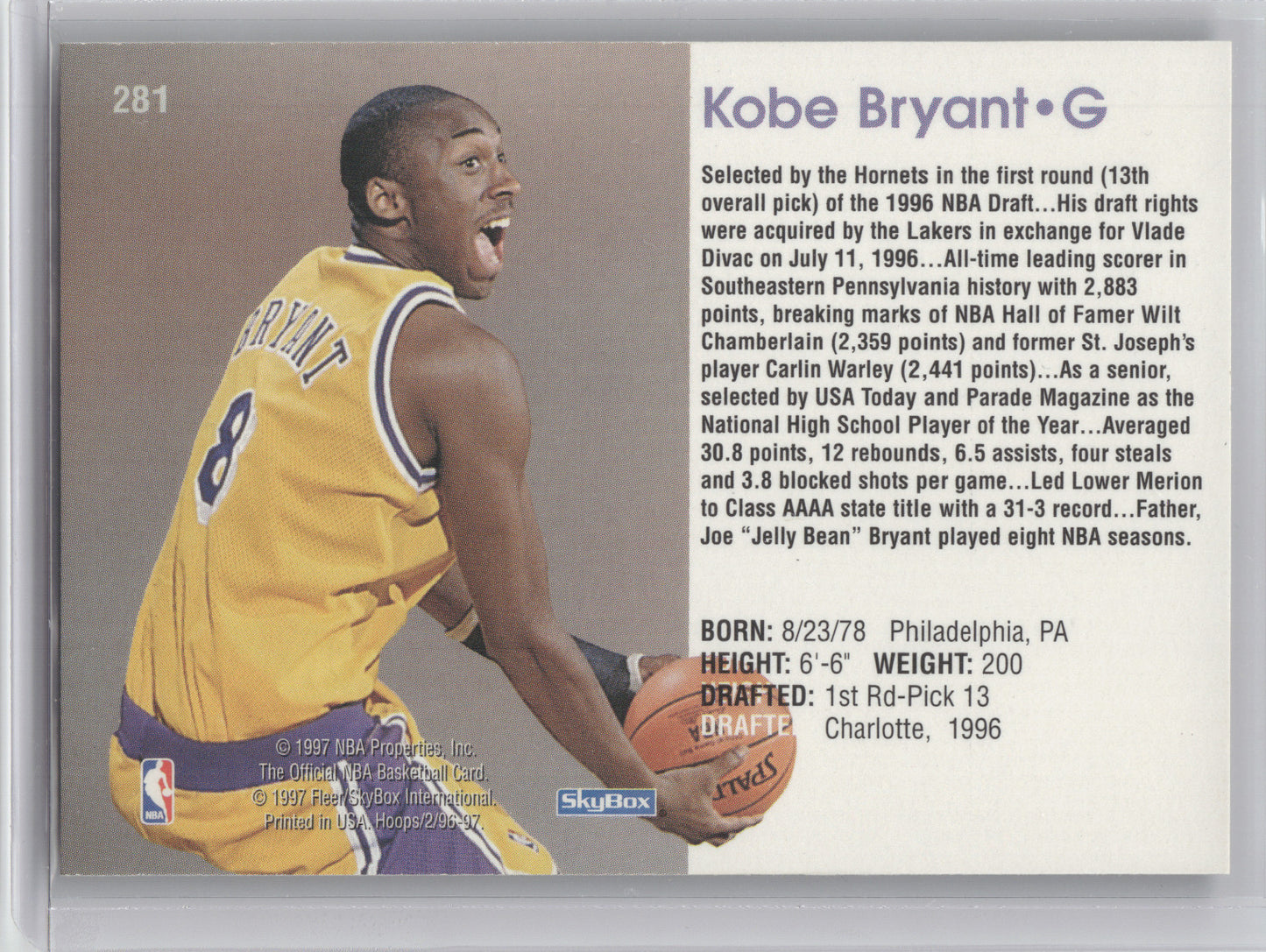 1996 NBA Hoops Kobe Bryant #281 RC