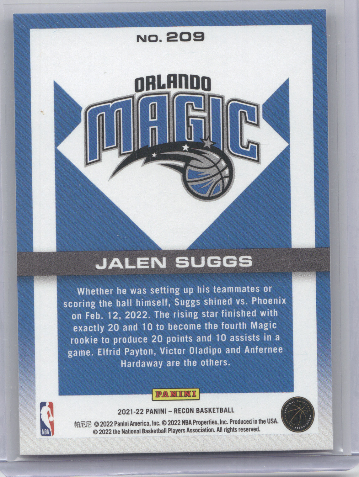 2021 Panini Recon Jalen Suggs #209 Gold 08/10 RC