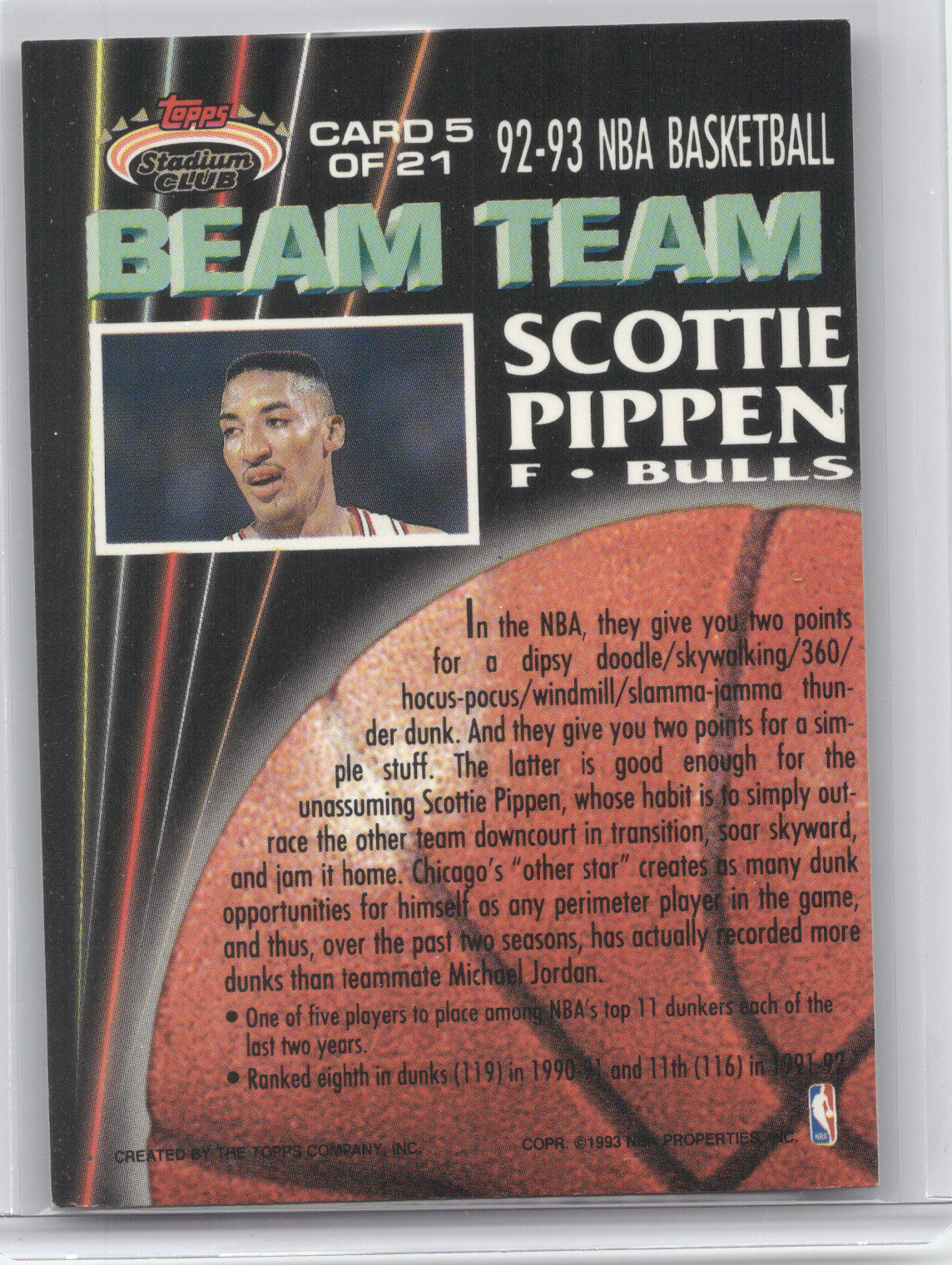 1992 Topps Stadium Club Beam Team Scottie Pippen #5