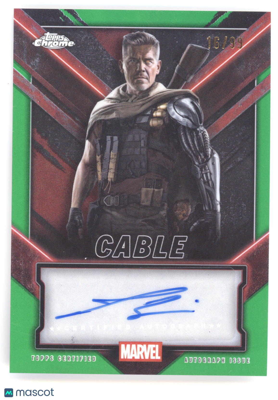 2025 Topps Chrome Deadpool Josh Brolin as Cable 16/99 Autograph Green #TC-JB