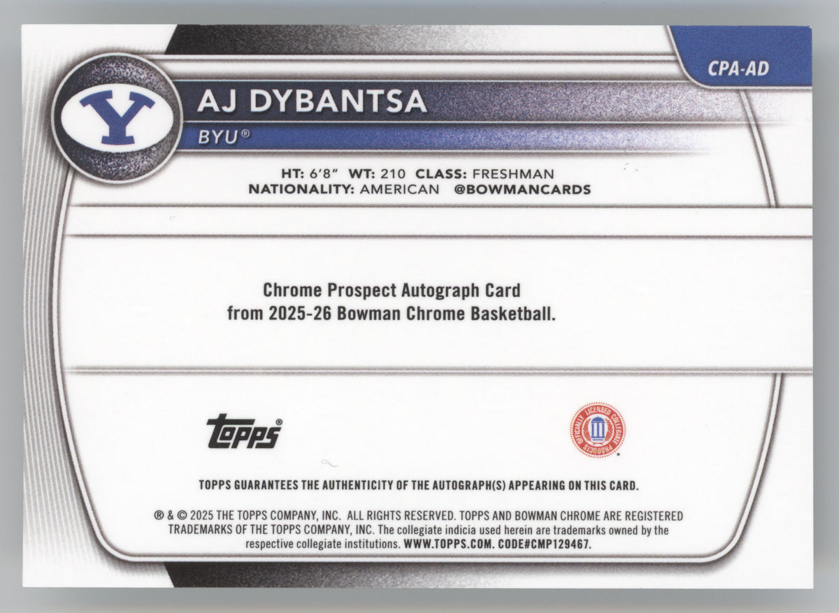 2025 Bowman Chrome U Prospect Autograph AJ Dybantsa #AD Green 20/99 1st Bowman