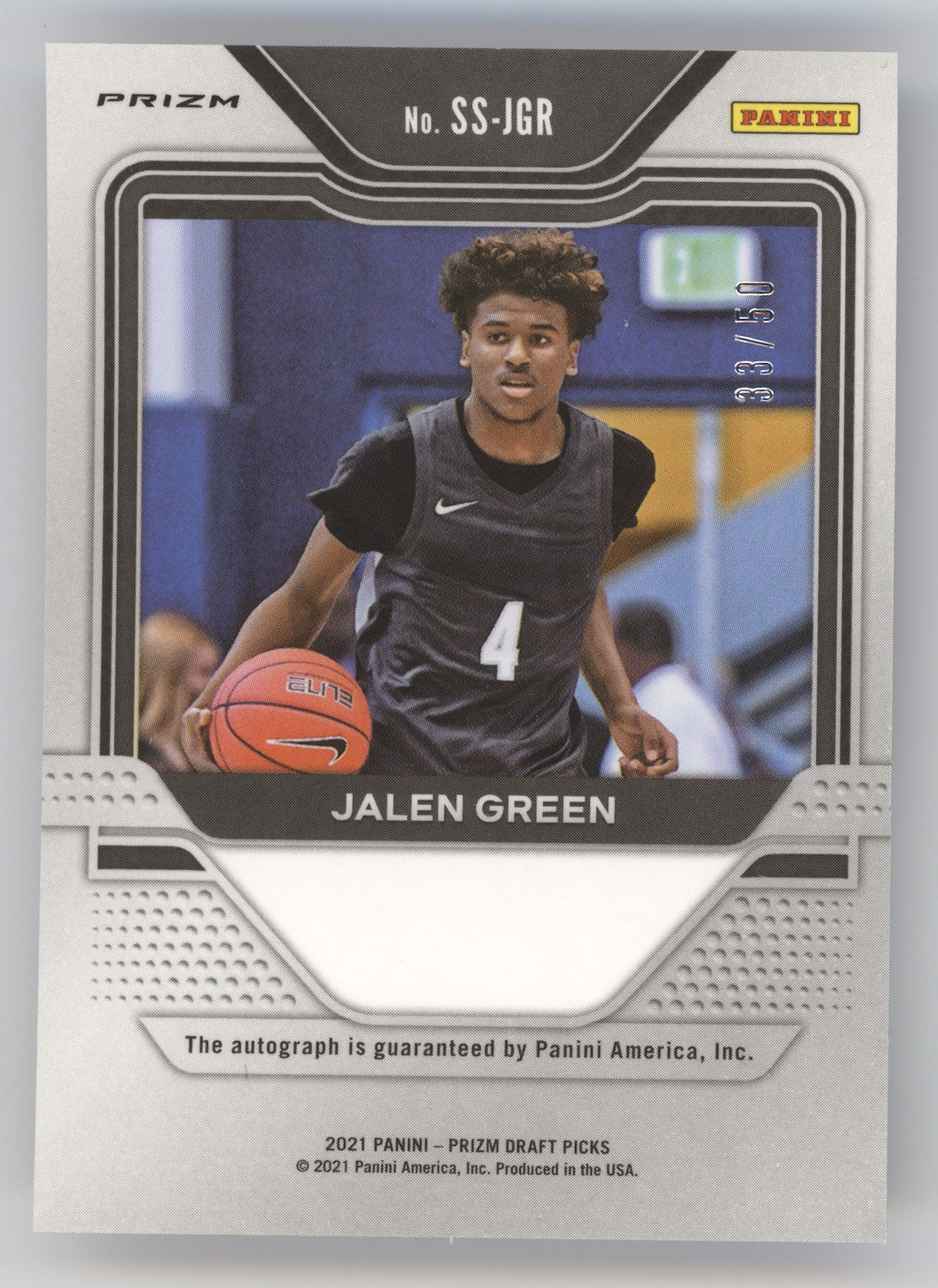 2021 Panini Prizm D.P. Sensational Signatures Jalen Green Purple Disco RC 33/50