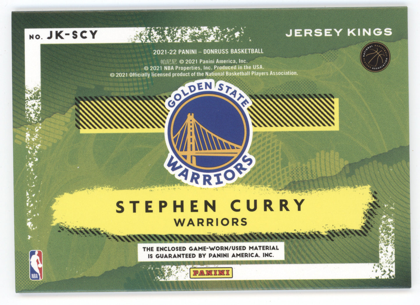 2021 Panini Donruss Jersey Kings Stephen Curry #JK-SCY Game-worn/used material
