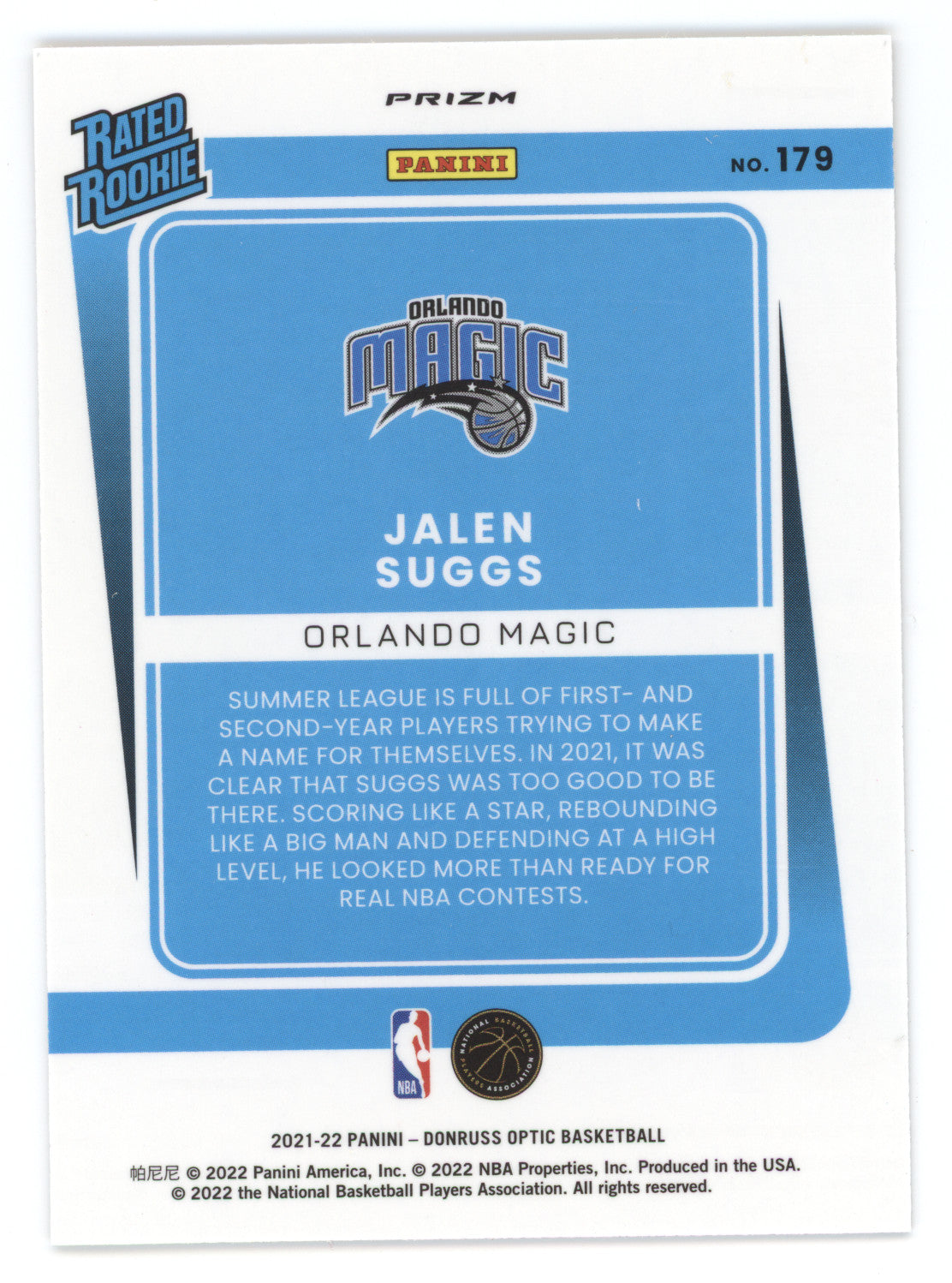2021 Donruss Optic Rated Rookie Jalen Suggs #179 Gold Wave