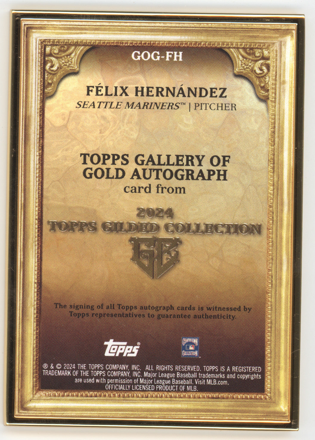 2024 Topps Gilded Collection Gallery of Gold Autograph Félix Hernández #FH 09/50