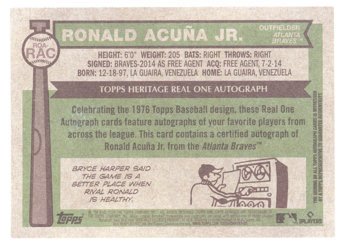 2025 Topps Heritage Ronald Acuña Jr. #ROA-RAC Real One Autograph