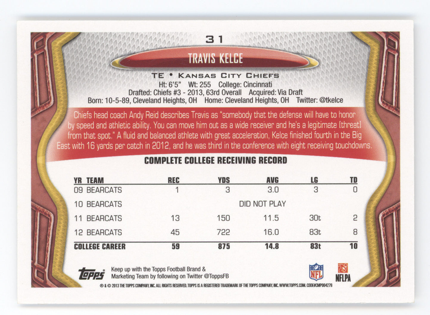 2013 Topps Travis Kelce #31 RC