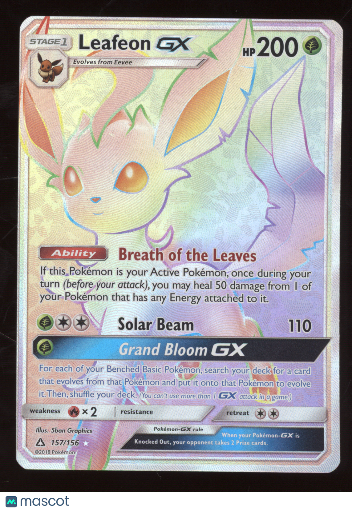 2018 Ultra Prism Leafeon GX Secret Rare #157/156