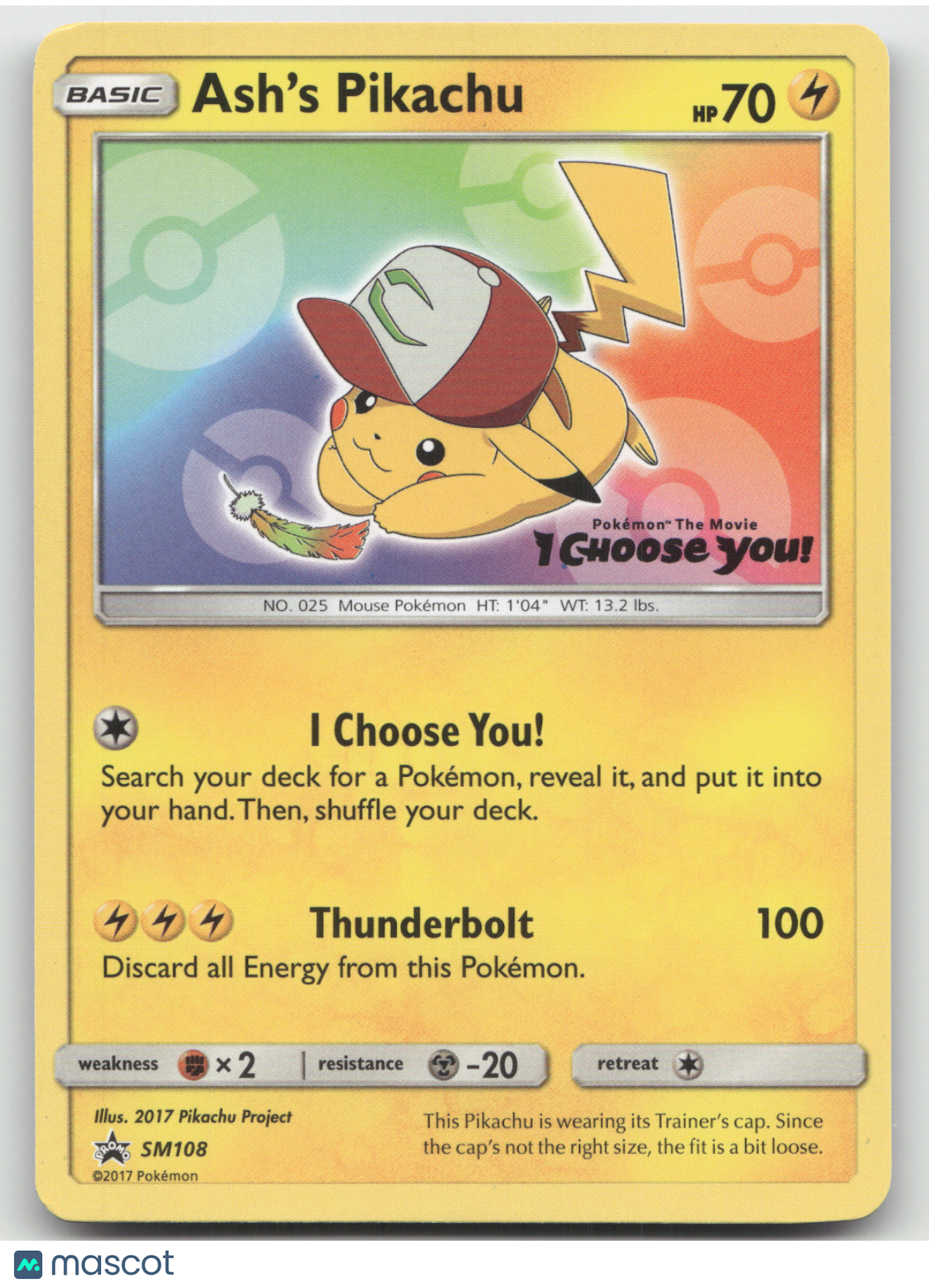 2017 Sun & Moon Ash's Pikachu Black Star Promo #SM108