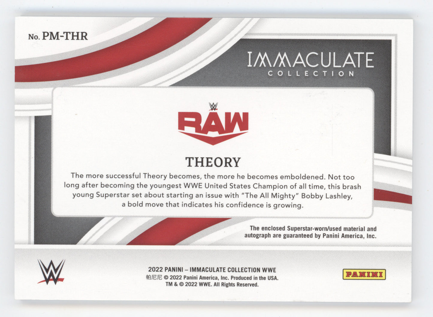2022 Panini Immaculate Collection WWE Theory #PM-THR 37/99 Superstar-worn Auto