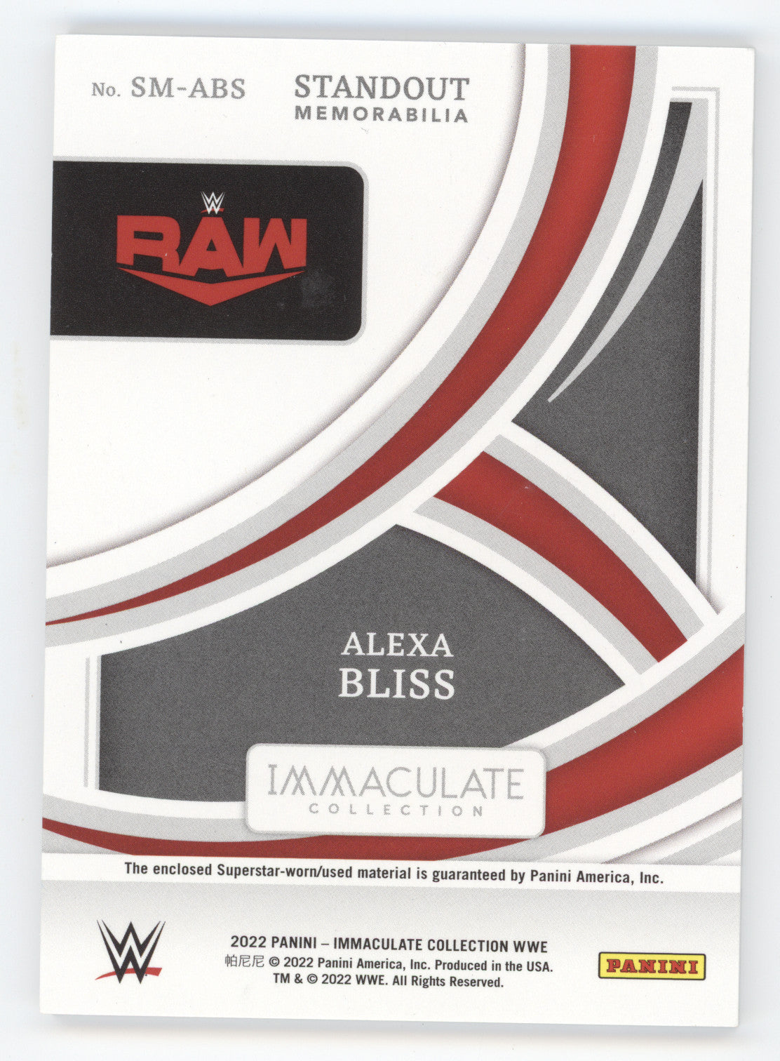 2022 Panini Immaculate Collection Standout Memorabilia Alexa Bliss #SM-ABS 08/99