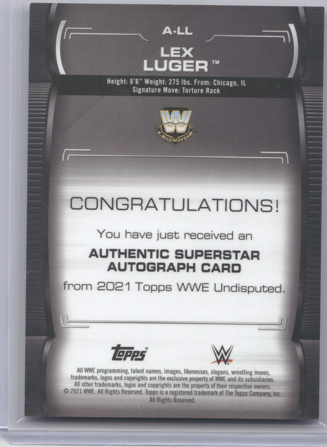 2021 Topps WWE Undisputed Lex Luger #A-LL Authentic Superstar Autograph 022/199