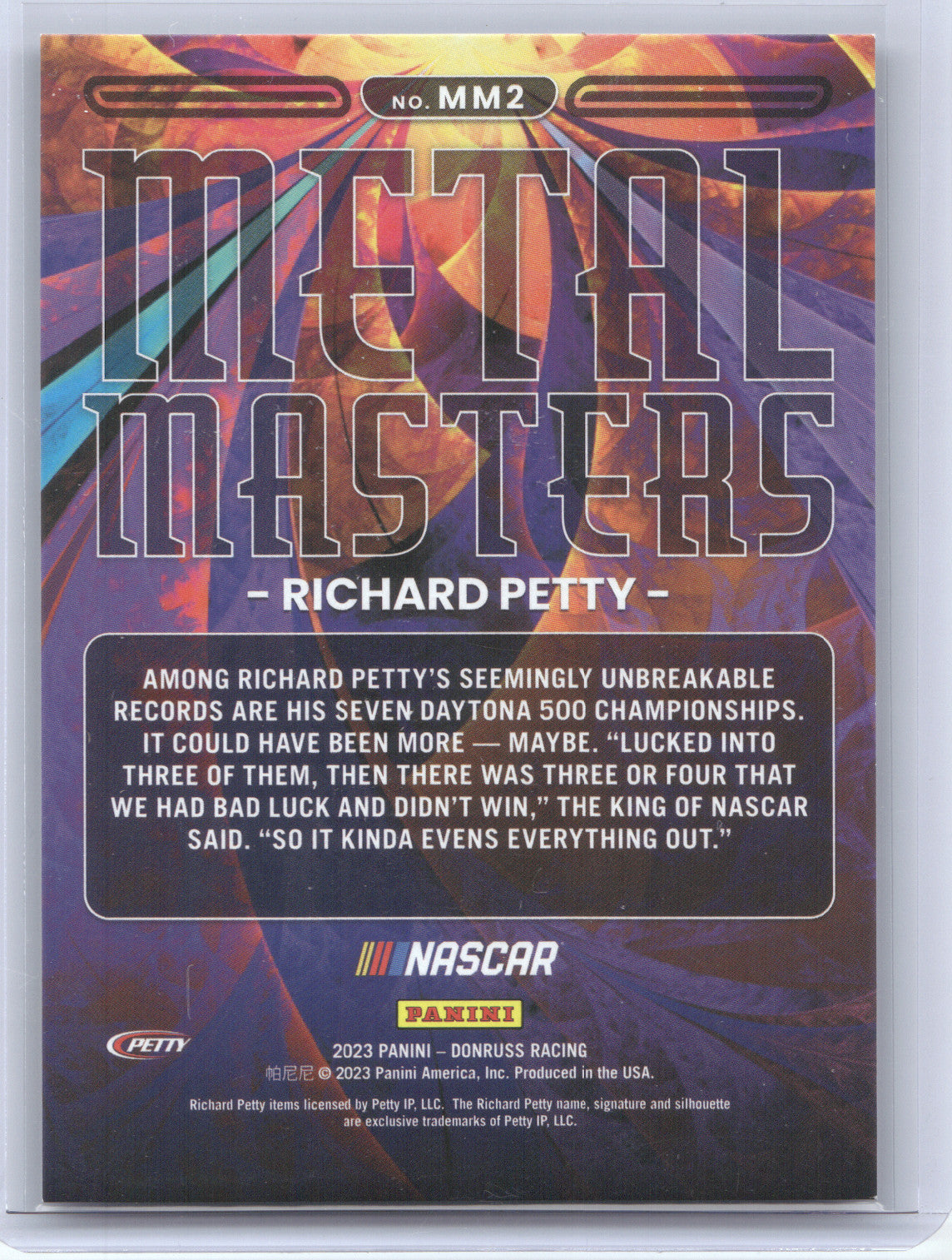2023 Donruss Racing Metal Masters Autograph Richard Petty #MM2 Purple Ice 03/25