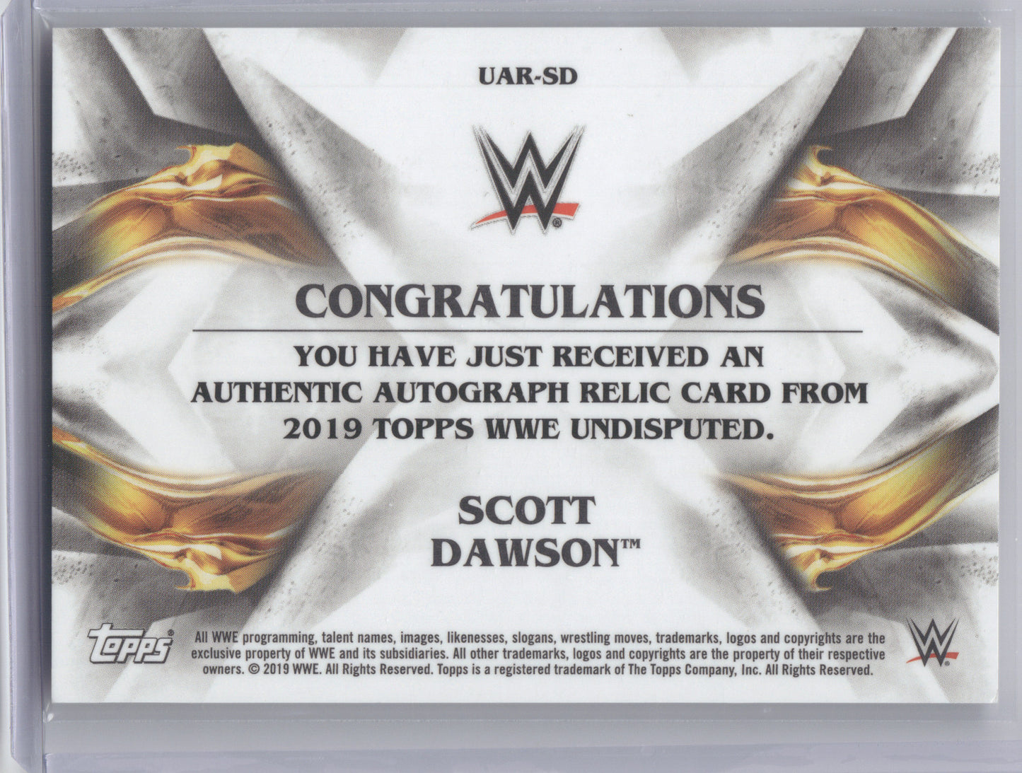 2019 Topps WWE Undisputed Scott Dawson #UAR-SD 06/10 Authentic Relic Autograph