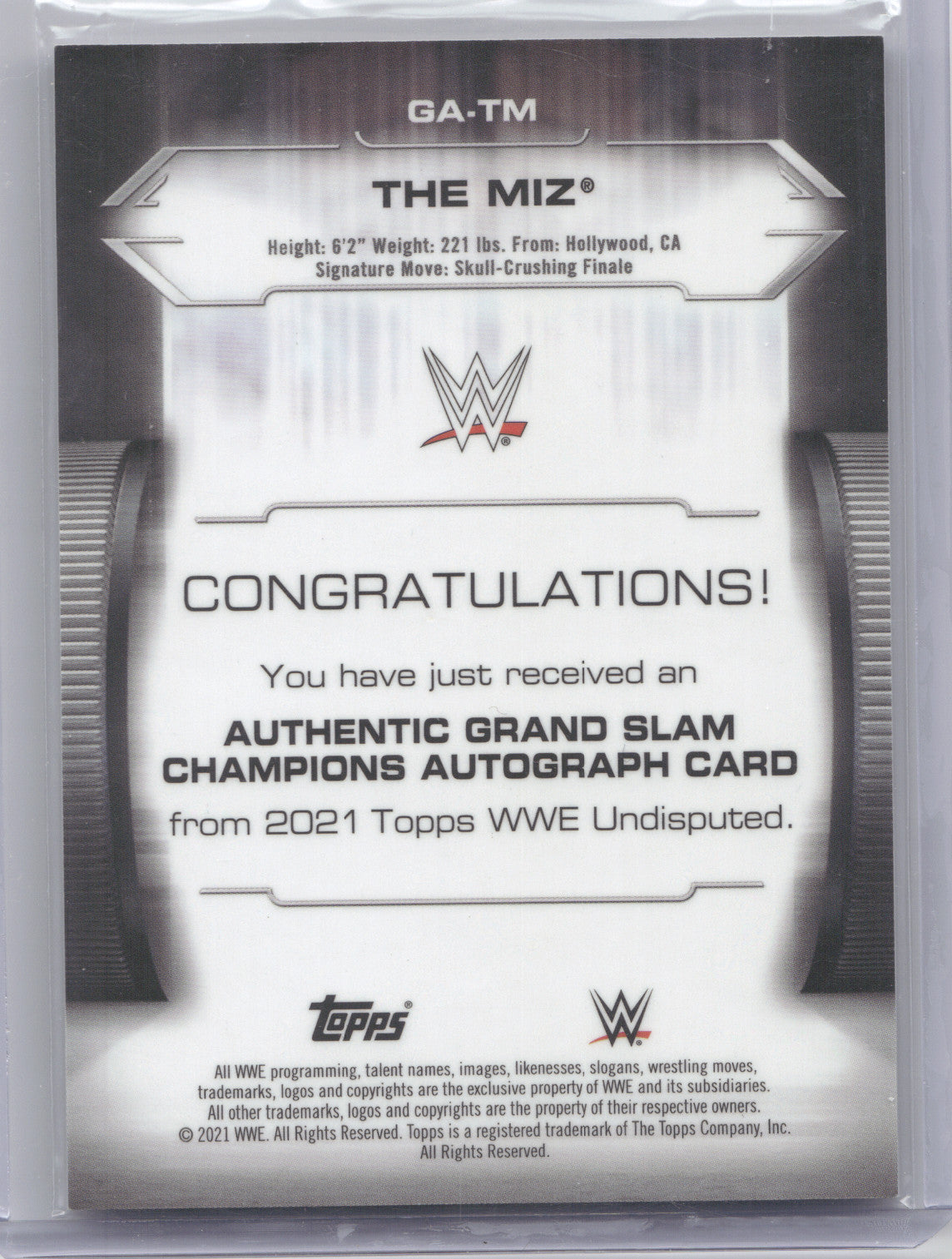2021 Topps WWE Undisputed Grand Slam Champions The Miz #GA-TM 017/199