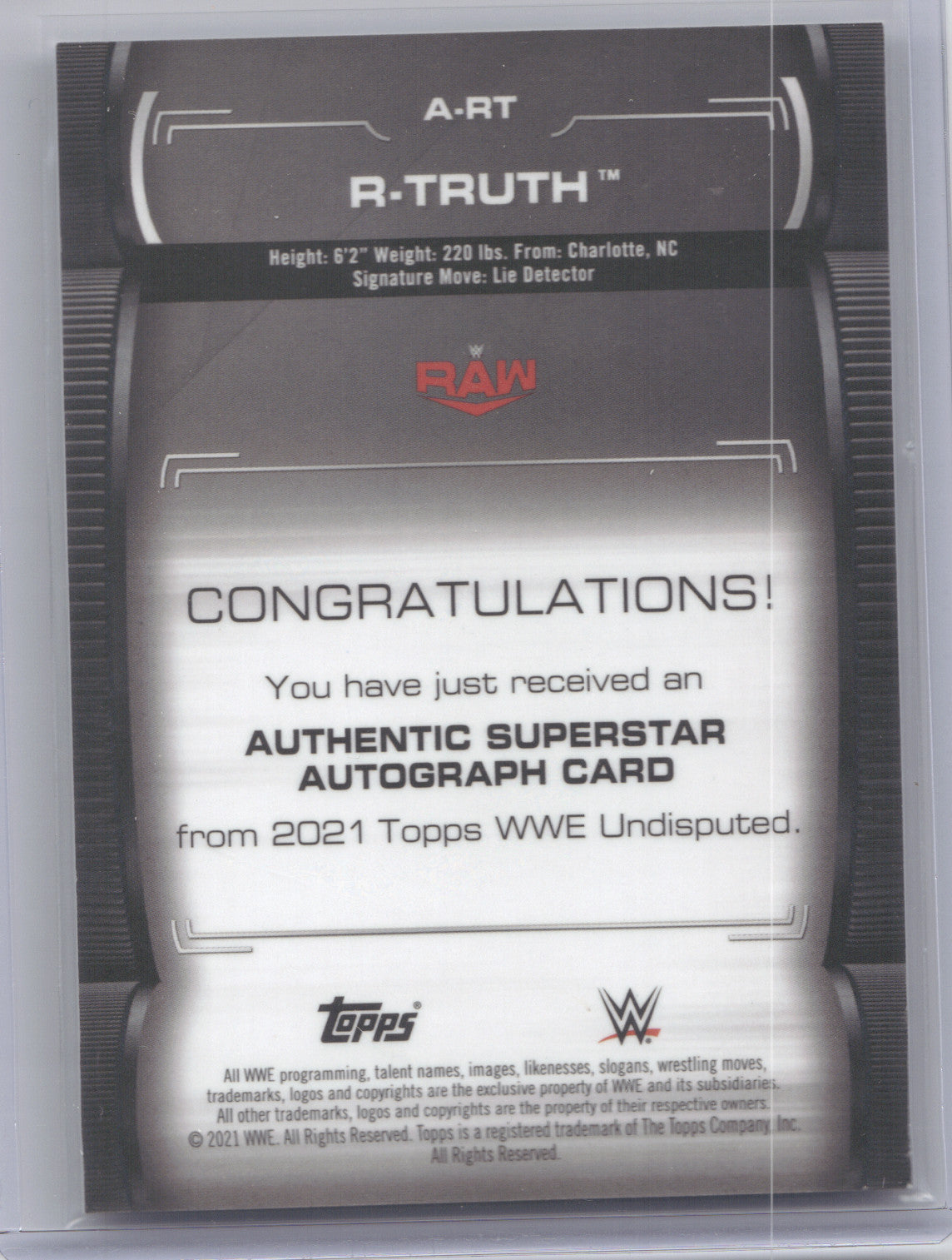 2021 Topps WWE Undisputed R-Truth #RT 045/199 Authentic Superstar Autograph Card