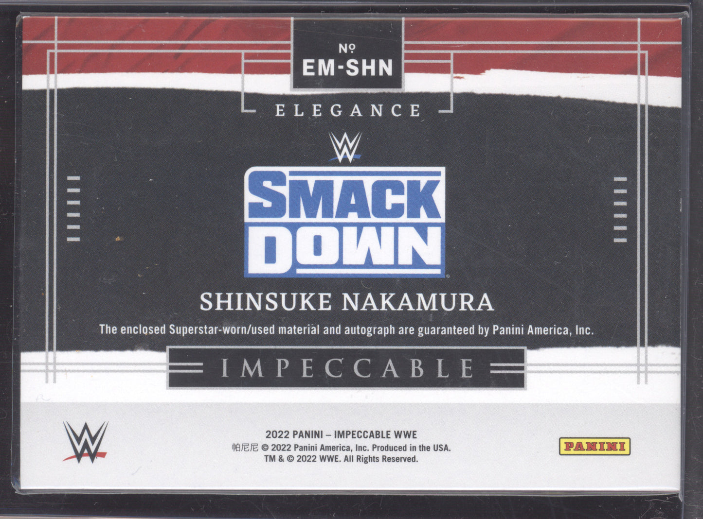 2022 Panini Impeccable WWE Elegance Shinsuke Nakamura #SHN Superstar-worn 58/99