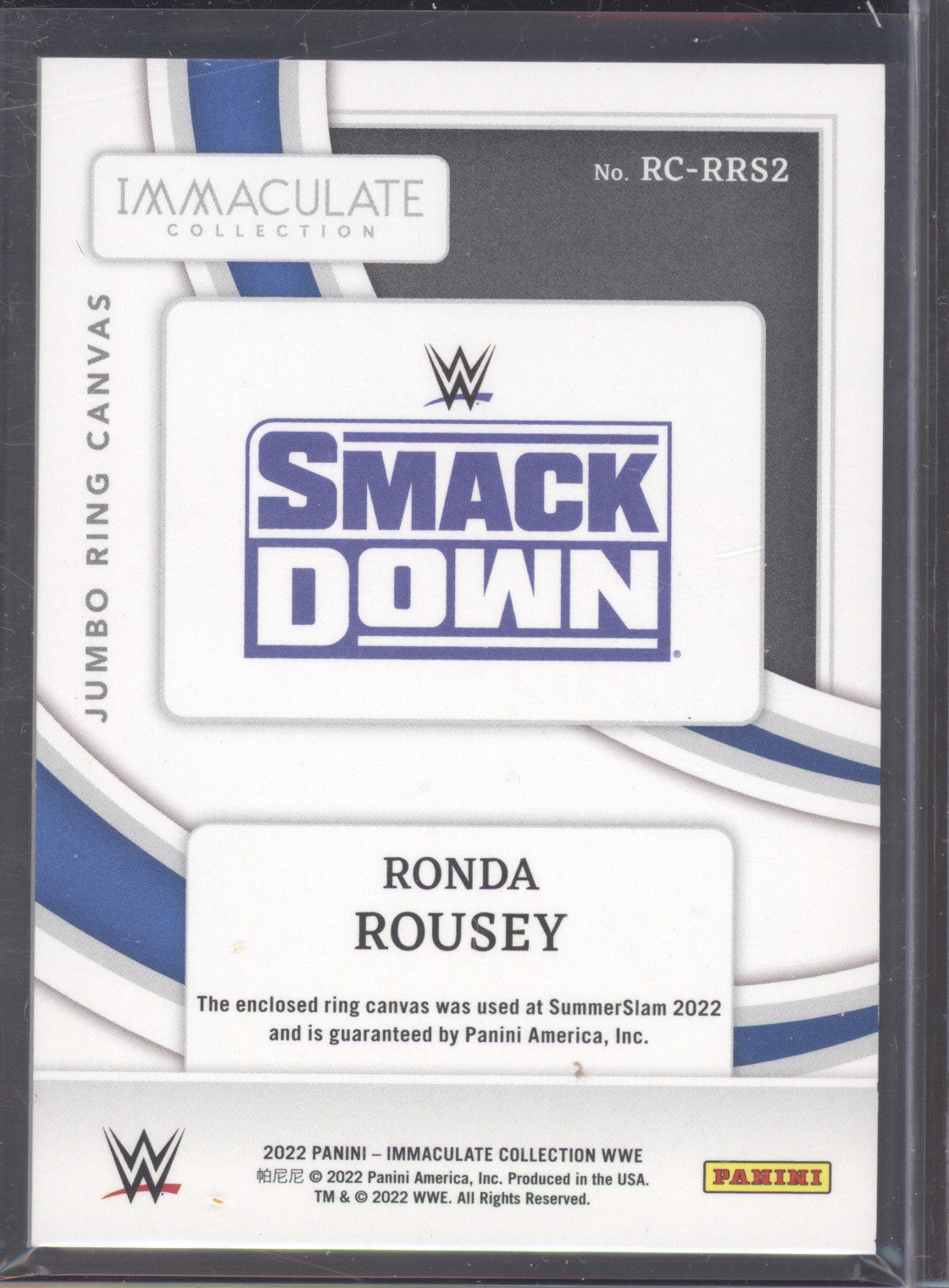 2022 Panini Immaculate Collection WWE Ronda Rousey #RRS2 91/99 Jumbo Ring Canvas