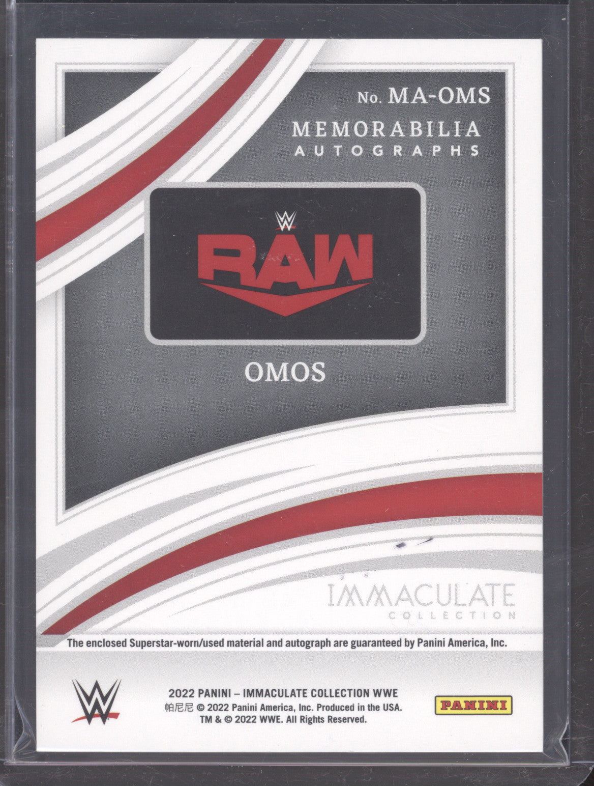 2022 Panini Immaculate Collection WWE Omos #MA-OMS Autograph 02/10 Memorabilia