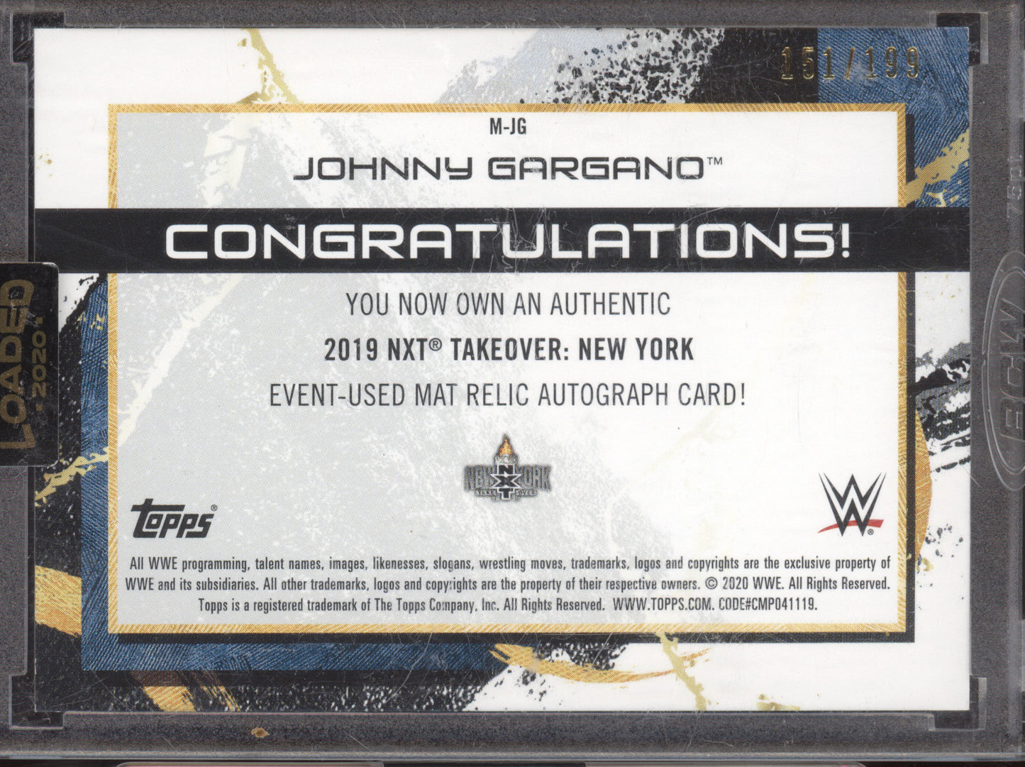 2020 Topps WWE Fully Loaded Johnny Gargano #JG Authentic Autographed Mat 151/199