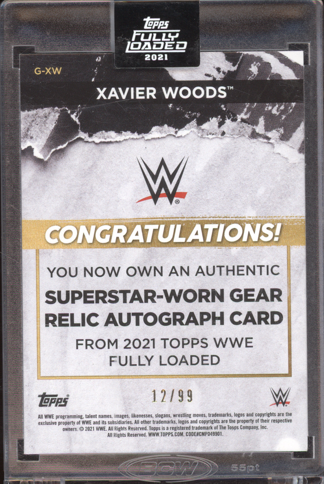 2021 Topps WWE Fully Loaded Xavier Woods #XW Superstar-Worn Gear Autograph 12/99