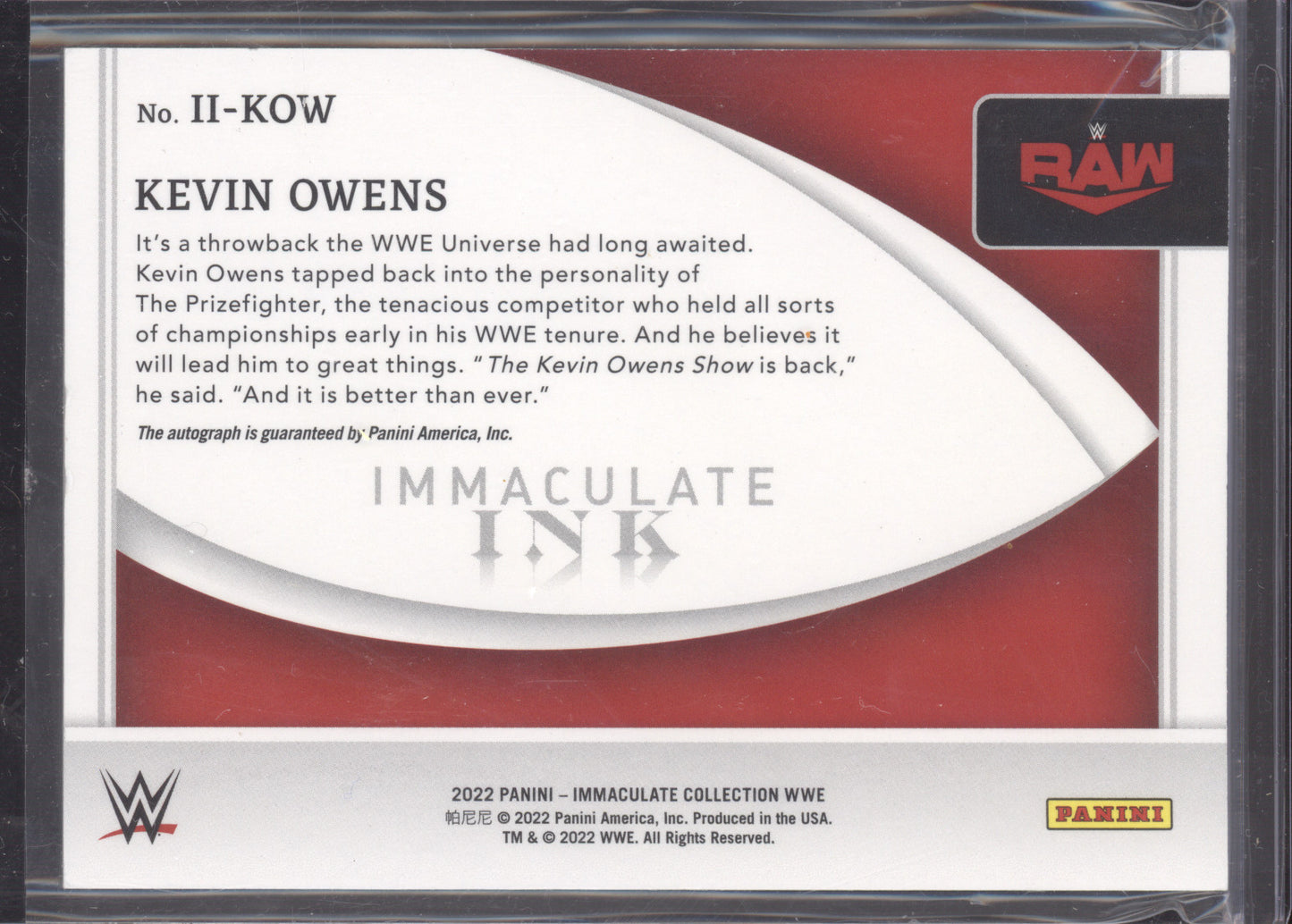 2022 Panini Immaculate Collection Immaculate Ink Kevin Owens #II-KOW 24/99