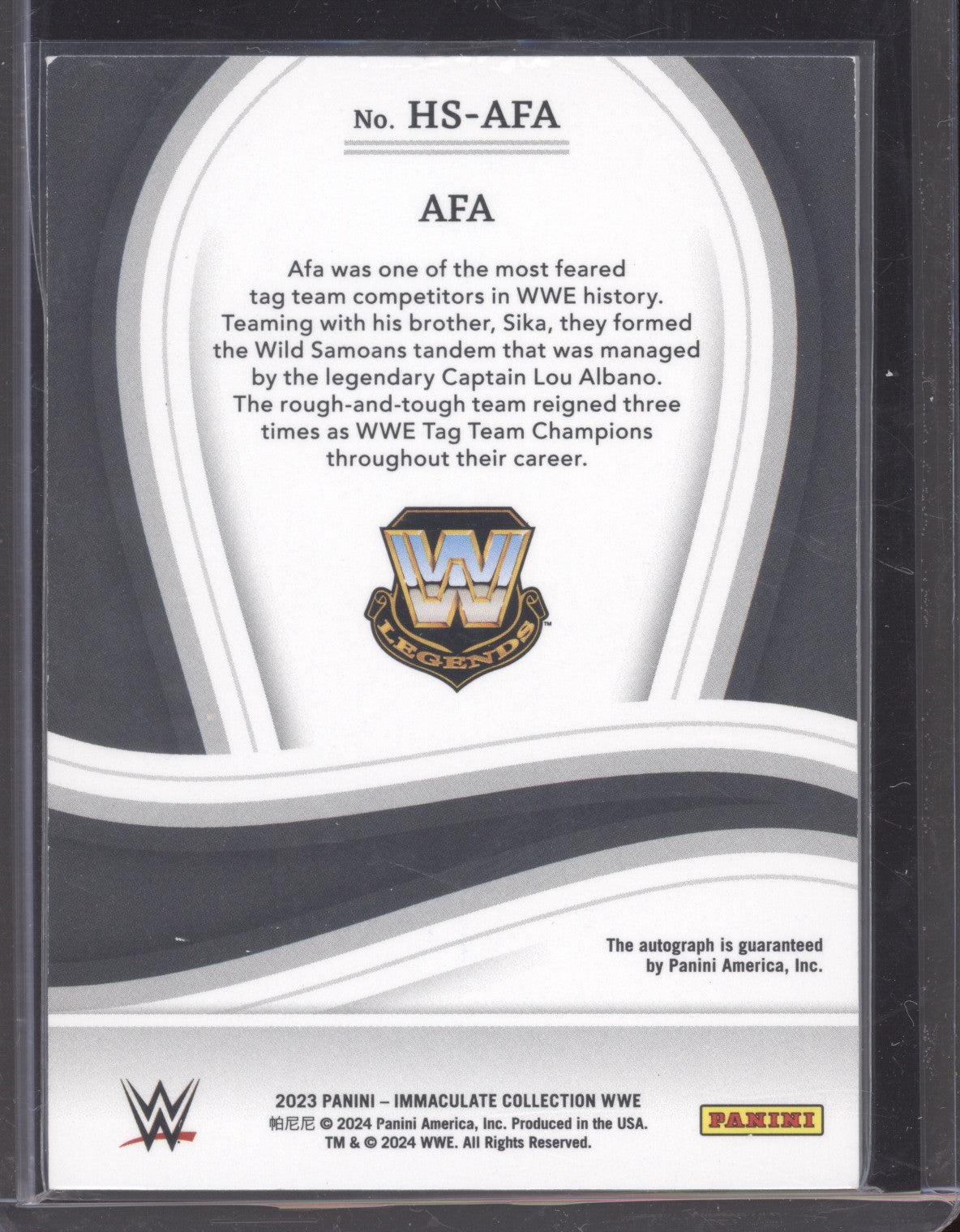 2023 Panini Immaculate WWE Heraladed Signatures Afa #HS-AFA 87/99